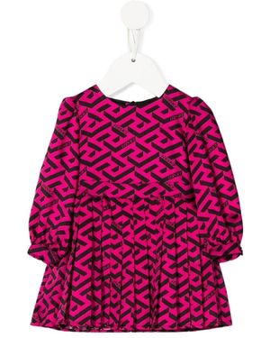 Versace All-Over Monogram-Pattern Print Dress - Pink