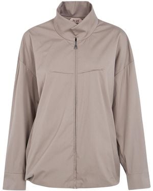N°21 High-Neck Zip-Up Bomber Jacket - Brown
