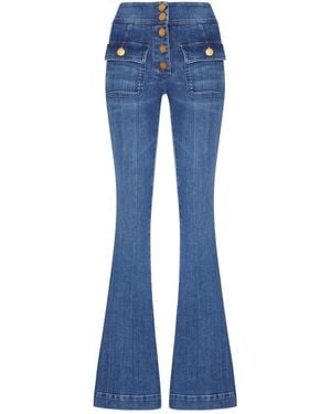 The Seafarer Button-Fastening Flared-Leg Jeans - Blue