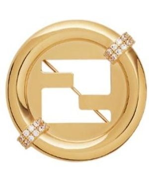 Fendi Ff-Logo Embellished Brooch - Metallic