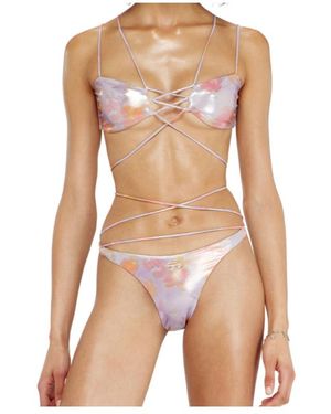 DIESEL Lace-Up Floral-Print Bikini Top - Pink