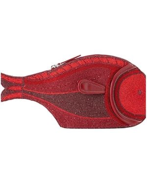 STAUD Beaded Fish-Shaped Clutch Bag - Red