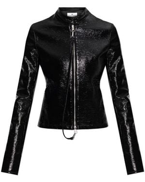 Courreges Cotton Jacket With High Collar And Zip - Black