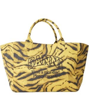 Ganni Xxl Logo Tote Bag - Metallic