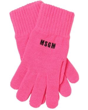 MSGM Logo-Embroidered Knitted Gloves - Pink