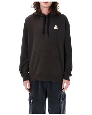 Isabel Marant Matte Logo Printed Drawstring Hoodie - Black