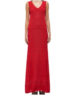 Blugirl Blumarine Crochet-Knit V-Neck Maxi Dress - Red