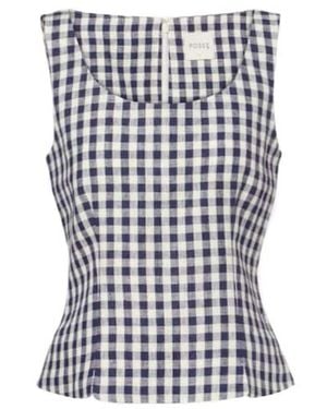 Posse Sadie Gingham Linen Top - Blue