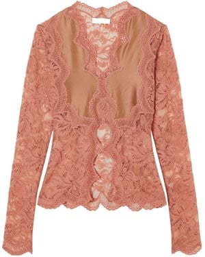 Rabanne Lace-Trimmed Stretch-Satin Blouse - Pink