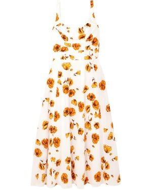Emilia Wickstead Floral Printed Spaghetti Strap Midi Dress - White