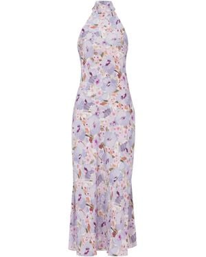 Balmain Printed Poppy Flower Dress - Purple