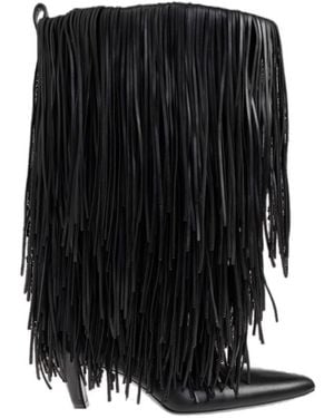 Balenciaga Fringed Heeled Pointed-Toe Boots - Black