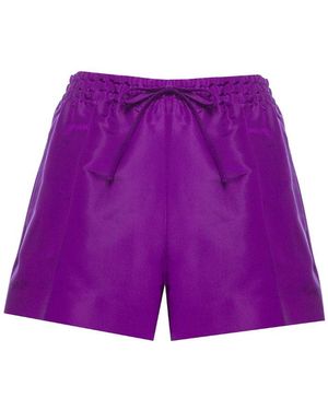 Valentino Drawstring-Waist Pressed-Crease Shorts - Purple