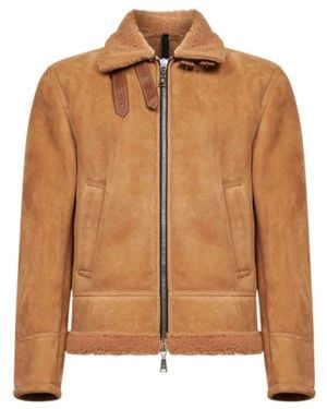 Tagliatore Steele Shearling-Trim Coat - Brown