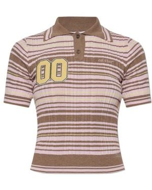 Off-White c/o Virgil Abloh Logo Embroidered Striped Knitted Polo Top - Multicolour
