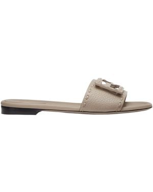 Fendi Baguette Logo Patch Slides - White