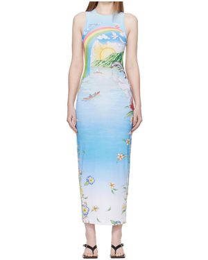 CASABLANCA Round Neck Printed Dress - Blue