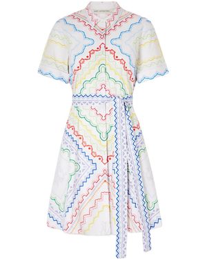 Mary Katrantzou Belted Printed Cotton-Blend Midi Dress - White