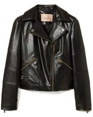 Twinset Biker Quilted-Panel Jacket - Black