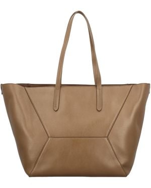 Brunello Cucinelli Logo Print Tote Bag - Brown