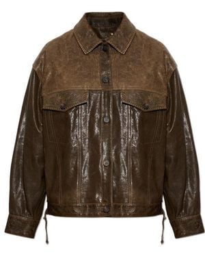 Golden Goose Pattern Embossed Leather Jacket - Brown