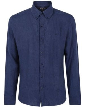 Michael Kors Slub-Texture Curved Hem Shirt - Blue