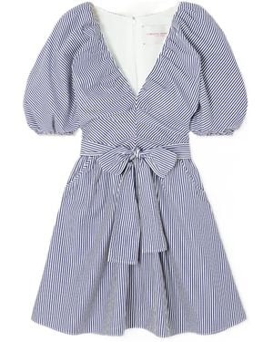 Carolina Herrera Tie-Up Striped Mini Dress - Blue