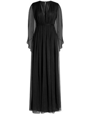 Alberta Ferretti V-Neck Cape-Sleeve Maxi Dress - Black