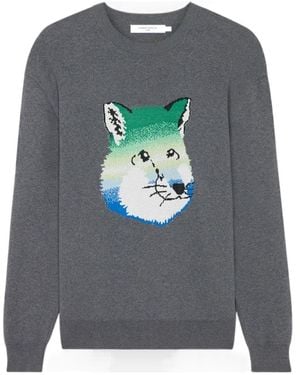 Maison Kitsuné Maison Kitsuné Fox Head Intarsia-Knit Jumper - Grey