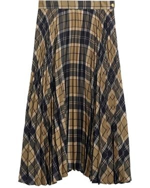 Barbour Plaid Pleated Midi Skirt - Grey