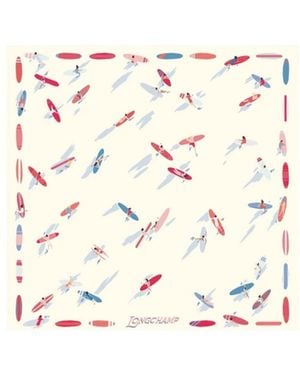 Longchamp En Attendant La Vague Silk Scarf 50 - White