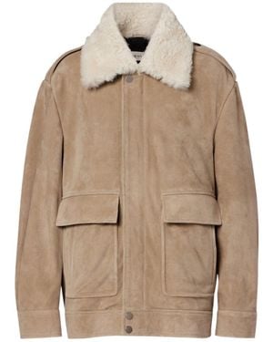Nour Hammour Drey Shearling-Trimmed Suede Jacket - Natural