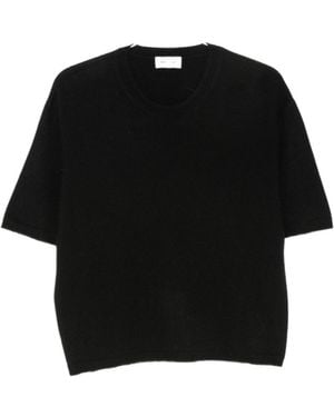Soft Goat Short-Sleeved Knit Top - Black