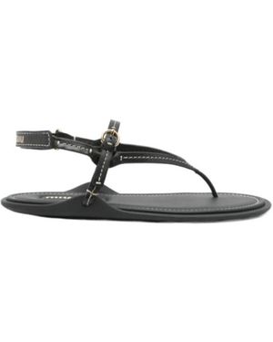 Miu Miu Leather Flat Sandals - Brown