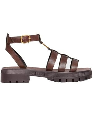 Celine Logo Flat Sandals - Brown