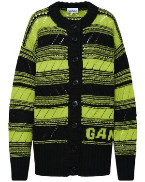 Ganni Stripe-Pattern Knitted Cardigan - Blue