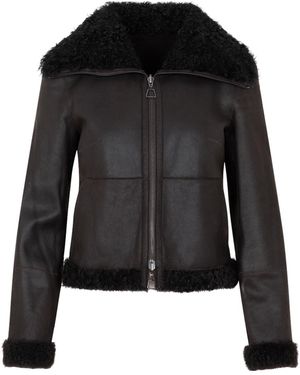 Akris Shearling-Collar Leather Jacket - Black