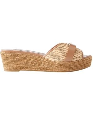Jimmy Choo Leda 50 Leather-Trimmed Raffia Platform Espadrilles - Brown
