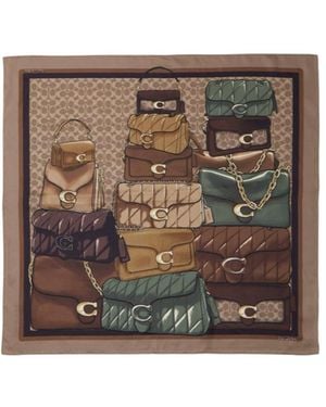 COACH Printed Silk Scarf - Brown