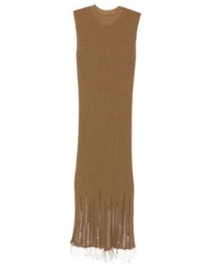 Uma Wang Distressed Rib-Knit Maxi Dress - Natural