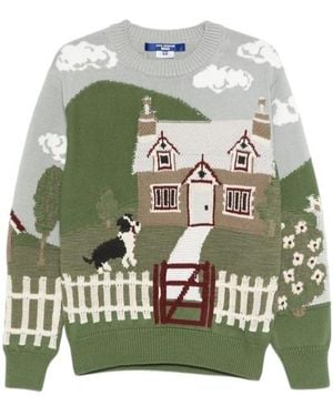 Junya Watanabe Embroidered-Print Crewneck Cotton Jumper - Green