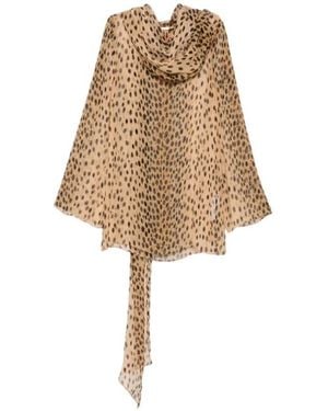 Cult Gaia Beaux Cheetah-Print Hooded Blouse - Natural