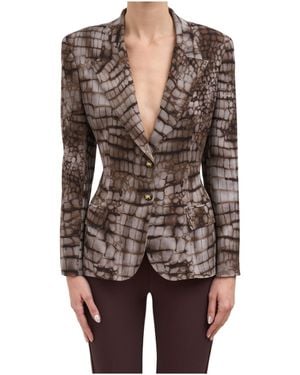 Elisabetta Franchi V-Neck Printed Blazer - Brown