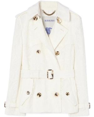 Burberry Short Paisley Lace Foxfield Trench Coat - White
