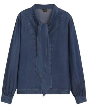 BOSS Denim-Look Blouse With Scarf Detail - Blue