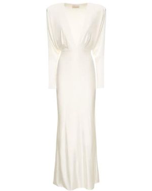 Alexandre Vauthier V-Neck Shiny Jersey Long Dress - White