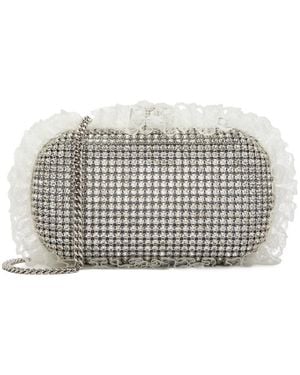 Self-Portrait X Christopher Kane Lace And Crystal-Embellished Box Clutch - Grey