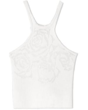 Ermanno Scervino Cotton Blend Knit Top With Devorè Rose - White