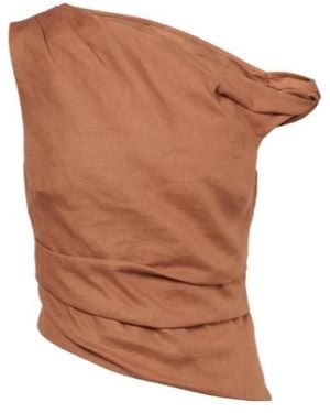 SIR. Asymmetric Draped Linen Top - Brown