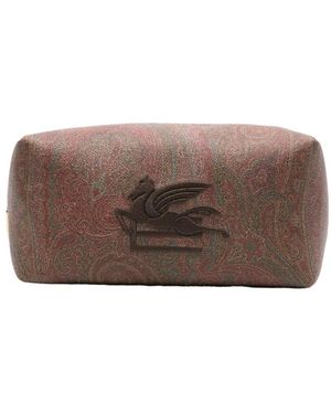 Etro Logo Embroidered Paisley Printed Pouch - Brown